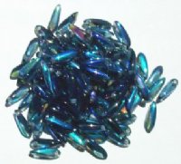 100 3x11mm Transparent Montana Blue AB Dagger Beads